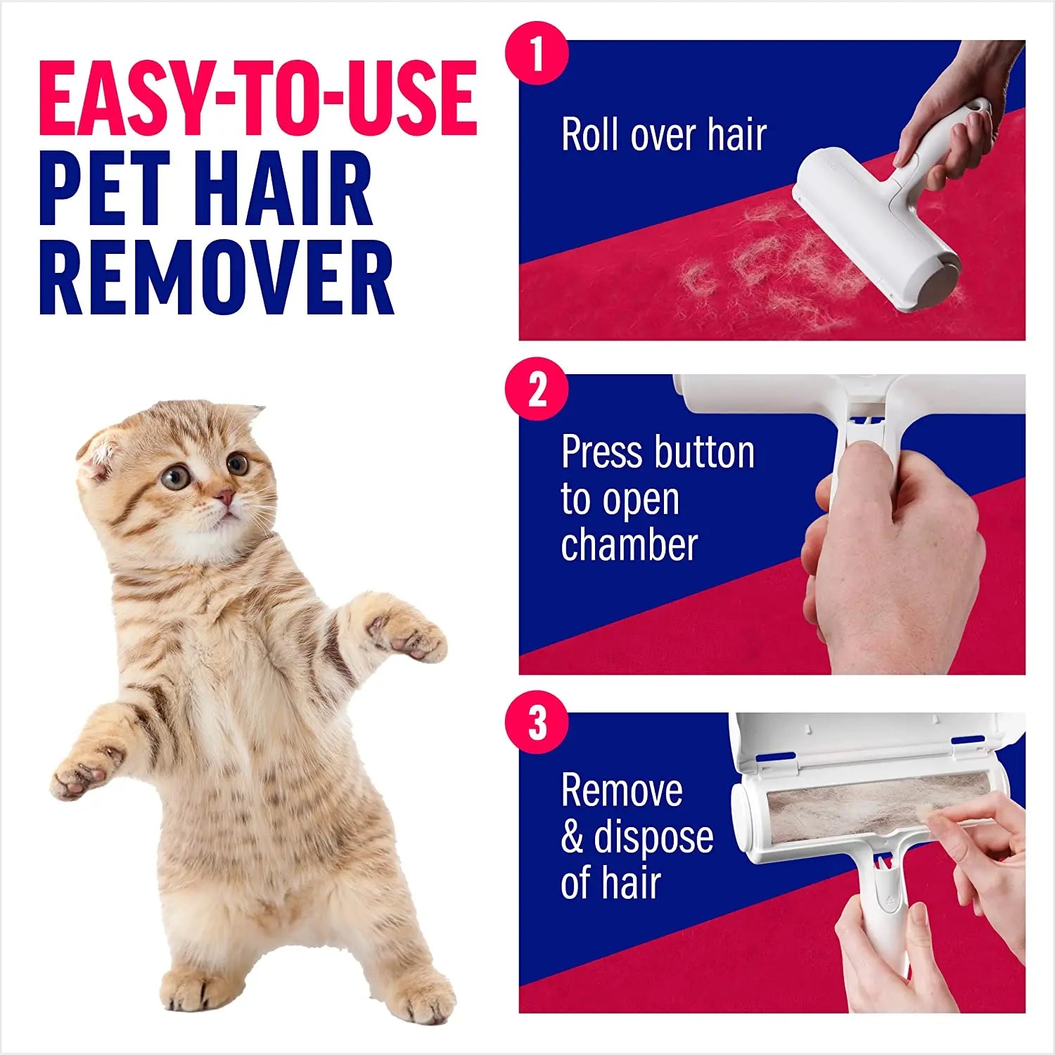 Pet Hair Remover Roller - Dog & Cat Hair Remover with Self-Cleaning Base - Efficient Animal Hair Removal Tool - Perfect for Furni
