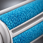 Close detail of the blue brush fibres on the roller drum